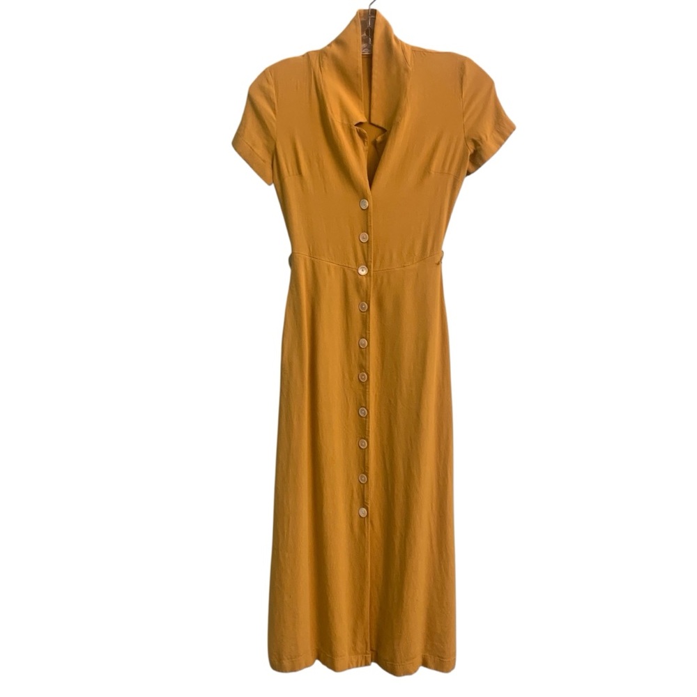 Aritizia Mustard Button-Front Midi Dress
